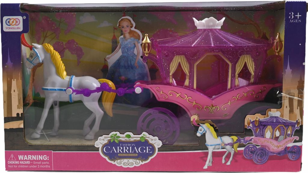 Märchenkutsche mit Pferd für Puppen - Zauberhaftes Prinzessin Gespann Spielzeug Set