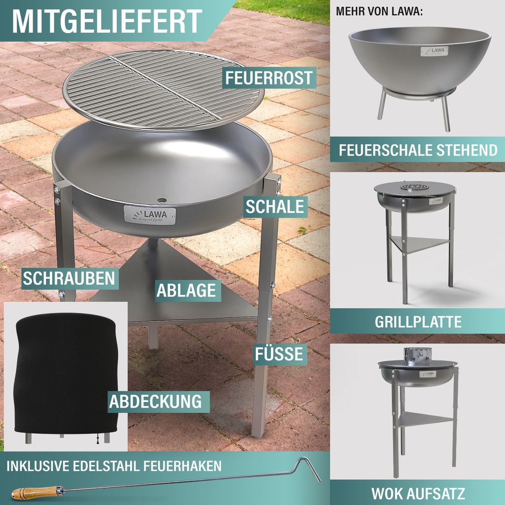 304 / V2A Edelstahl Feuerschale 60 cm mit 3 Höhen Produktbild 4