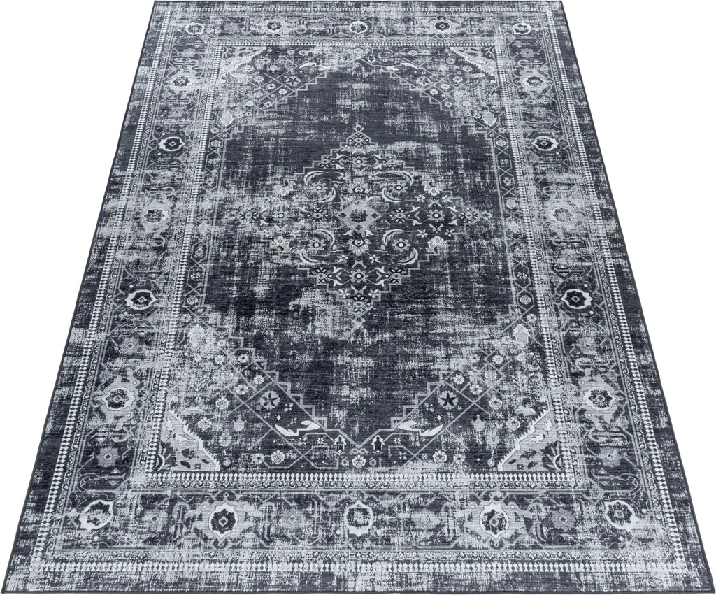 Tapis noir lavable 140x200 cm avec base antidérapante durable Teppium