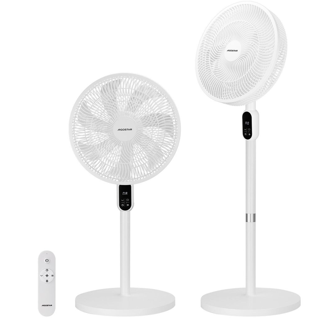 Aigostar Standventilator mit Fernbedienung, 50W, 7 Flügeln, 12H Timer, leise, 3 Geschwindigkeitsstufen, höhenverstellbar, stabiler Sockel