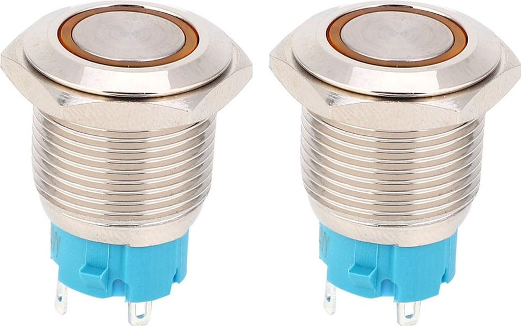 2 Stück 1224VDC Drucktaster 16mm Selbstverriegelnder Metalltaster mit LED (Gelb)