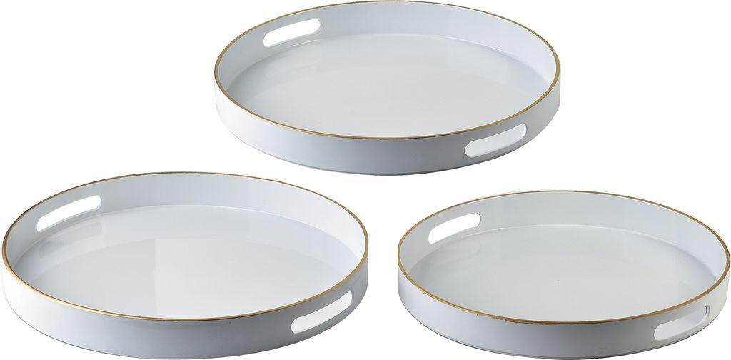 Deko-Tablett Kunststoff BLANCHE WHITE 38x38x4 cm / 35x35x4 cm / 33x33x3,5 cm Weiß 3er-Set