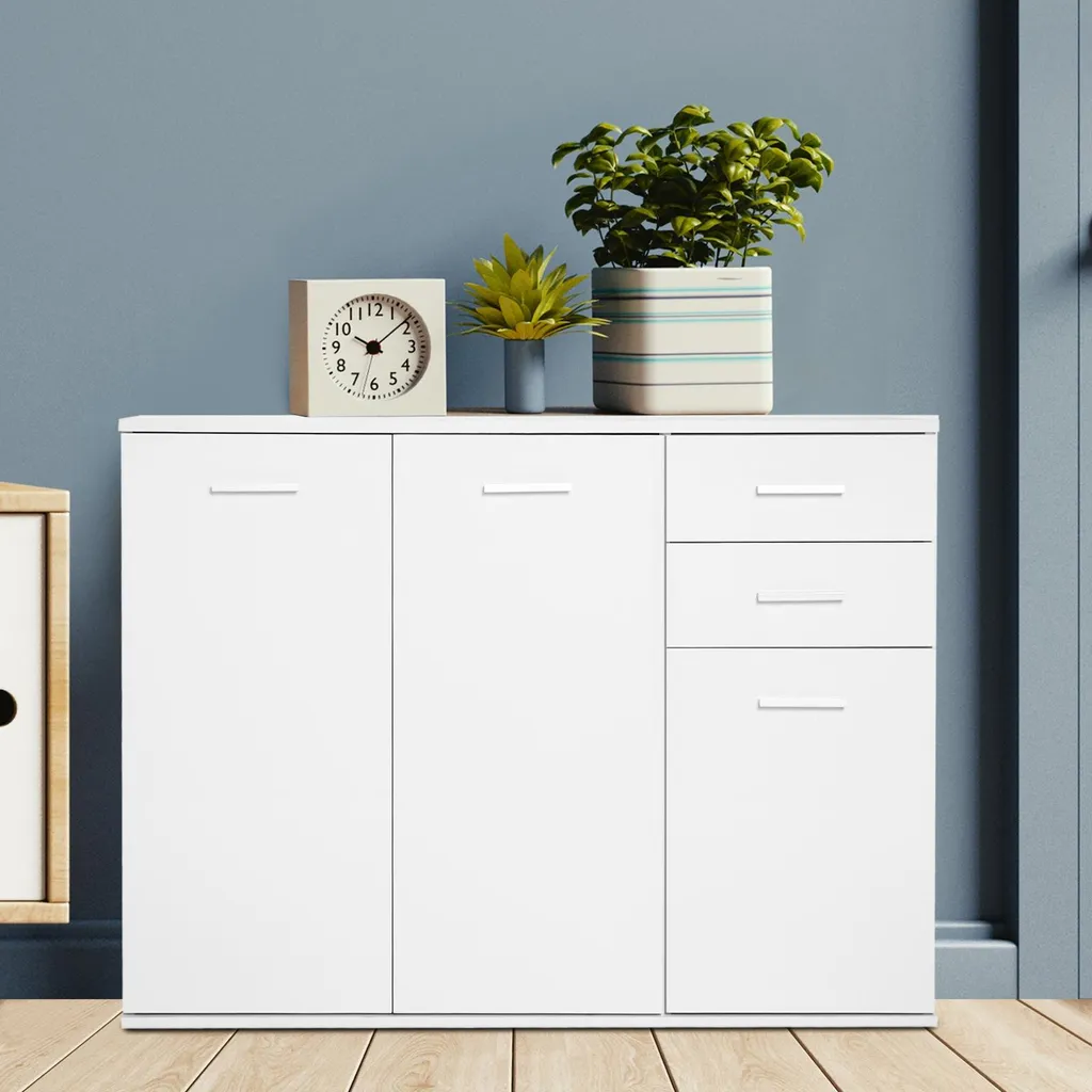 Buffet blanc design scandinave 2 tiroirs étagère réglable placards