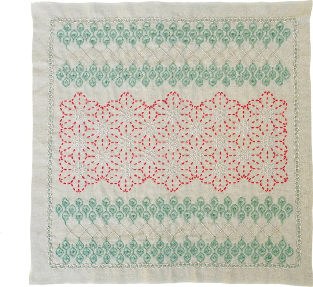 Kit Broderie Sashiko Traditionnel Hana Fukin Petunia Tissu 33x33 cm