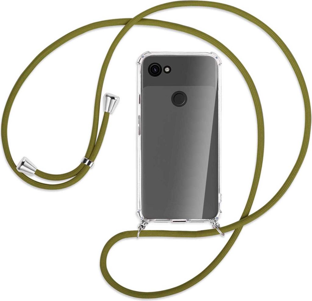 Handykette Backcover-Schutzhülle mit Band (Metall silberfarben) für Google Pixel 3a XL - khaki