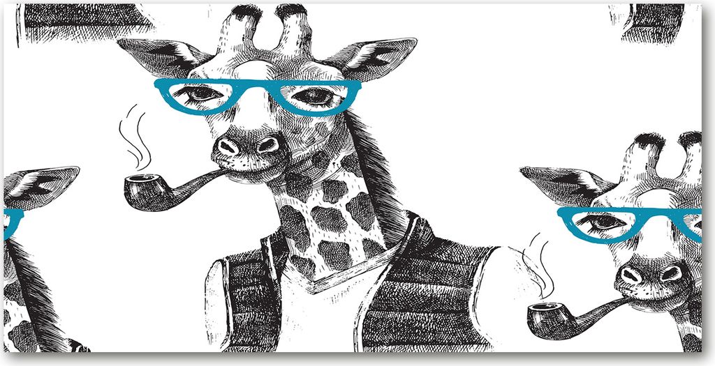 Tulup Leinwandbild - 140x70 cm - Wandkunst - Drucke auf Leinwand - Leinwanddruck - Tiere - Blau - Giraffe mit Brille