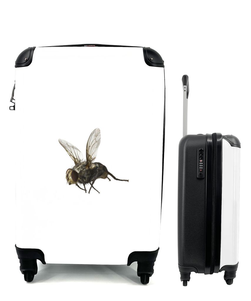 MuchoWow Koffer Handgepäck Trolley Rollkoffer Kleine Reisekoffer mit 4 Rollen - Stubenfliege - Cabin Size < 55x40x23 cm & 55x40x20 cm - Fotokoff...