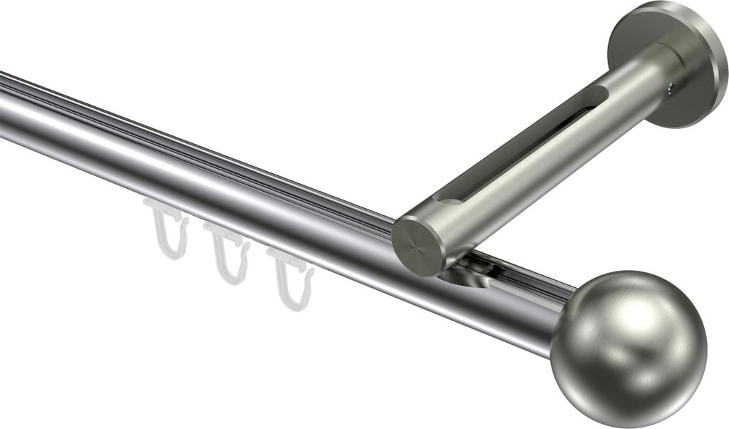 Interdeco Innenlaufstange / Gardinenstange mit Innenlauf Chrom / Edelstahl-Optik, Typ Siteno Luino (Kugel), 20 mm Ø 1-läufig, 540 cm