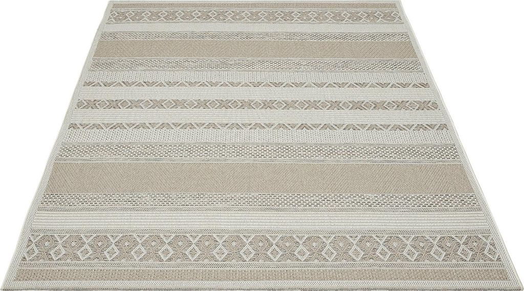 FLOORNOVO In- & Outdoor Teppich Grau gemustert - 200 x 140 cm - Flachgewebe für Garten Balkon Terrasse und Innenbereich - Robust & Pflegeleicht - ...