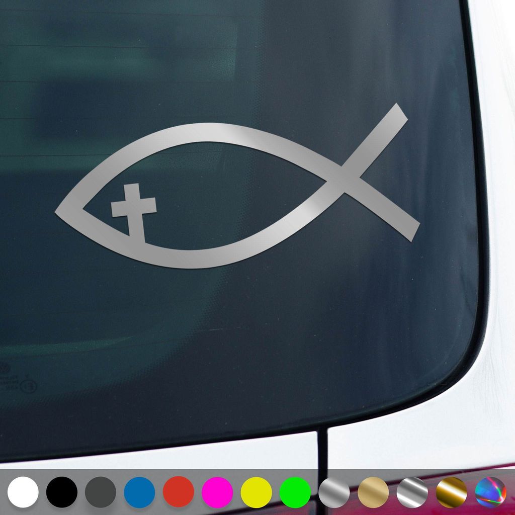 PantherPixel Ichthys Aufkleber Fisch Jesus Christus Kirche Sticker Auto Geschenkidee Farbe Silber