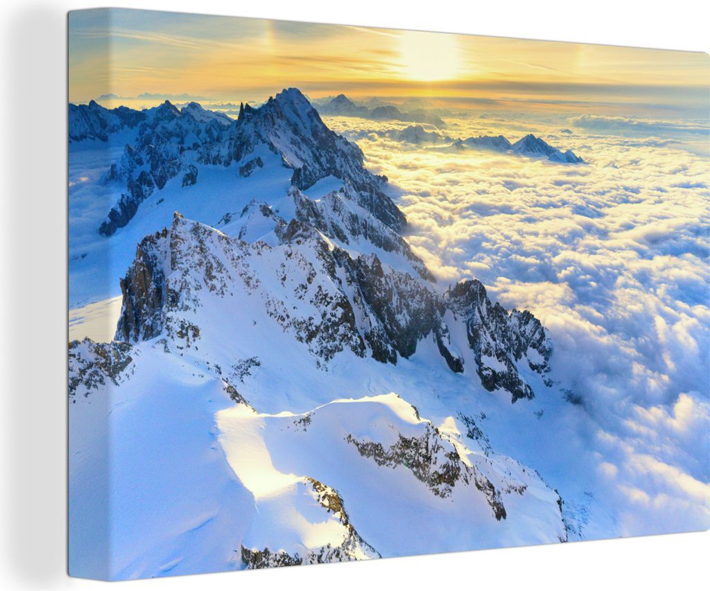 OneMillionCanvasses - Leinwandbilder - 140x90 cm, Alpen - Berg - Wolken - Sonne, Wandbilder Kunstdruck Wanddekoration