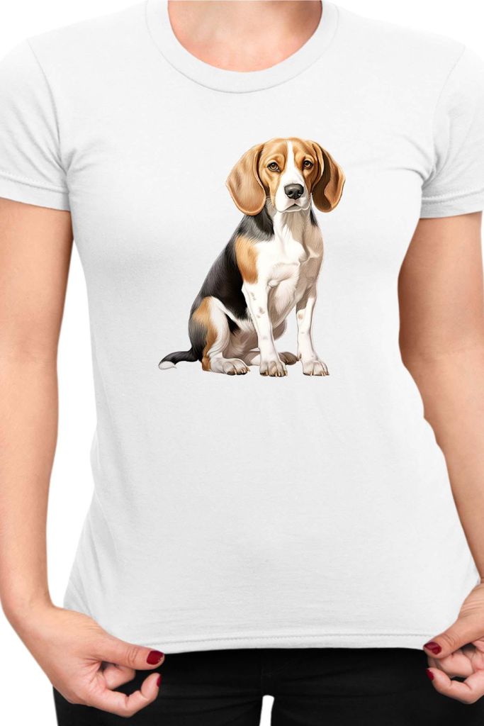 Damen T-Shirt Dogs Breeds Beagle Dog Breed 008, Lady M / Weiß