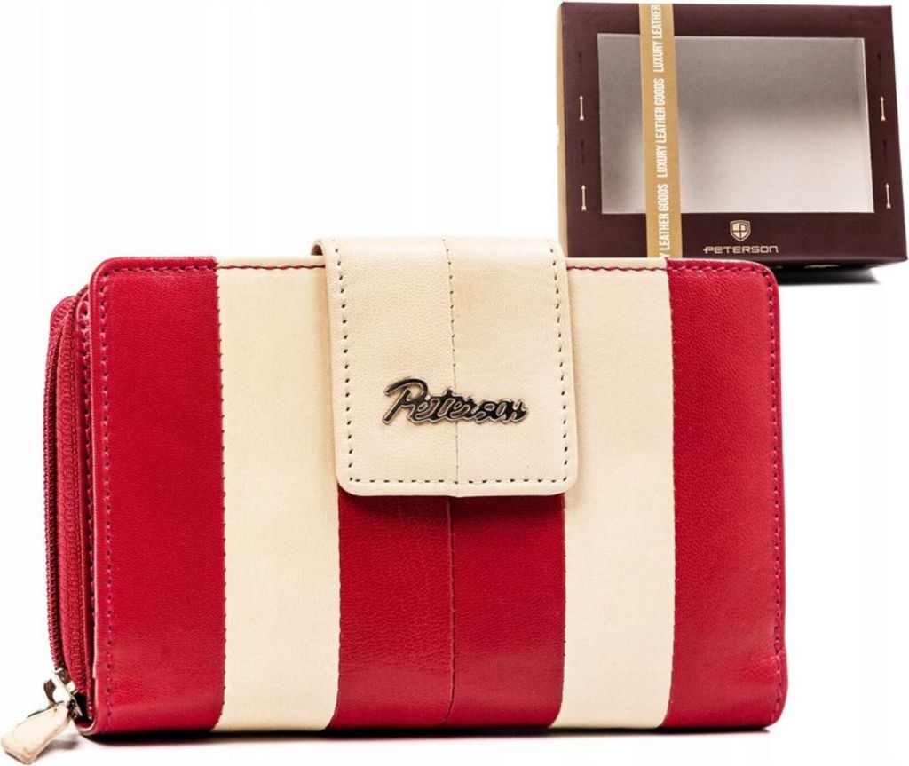 Peterson | Damenbrieftasche, mit Lederverschluss, Beige, Rosa, 15x10 cm