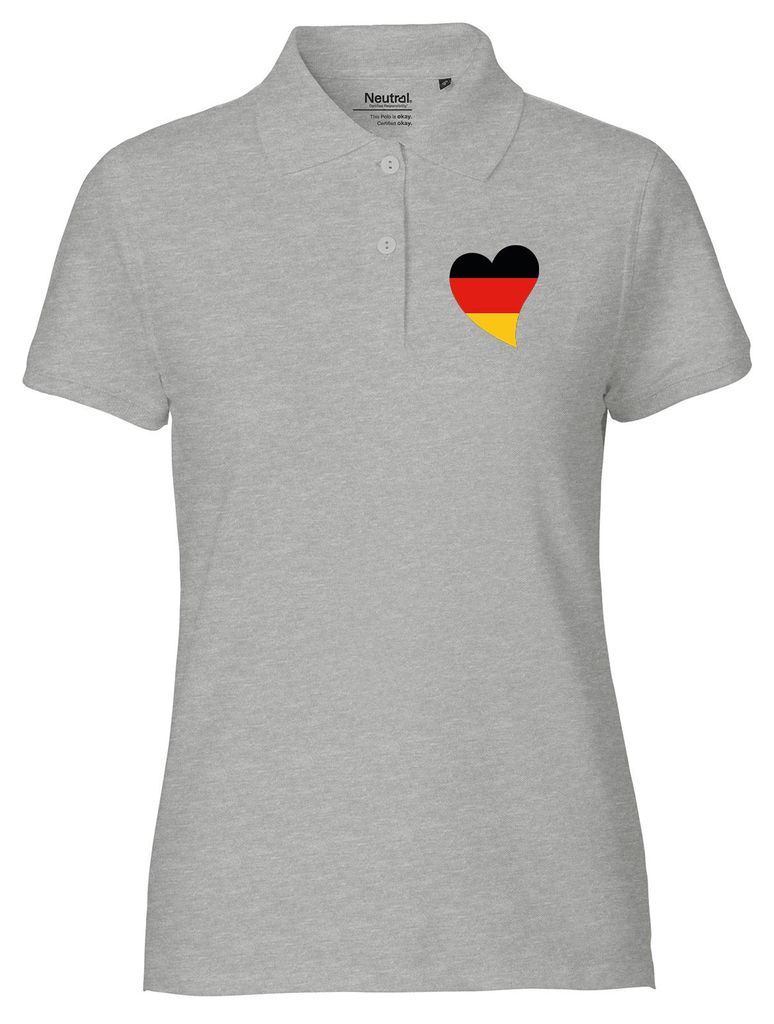Huuraa Damen Polo Shirt Deutschland Flagge Herz L Sport Grey Bio Baumwolle Fairtrade Poloshirt Geschenkidee