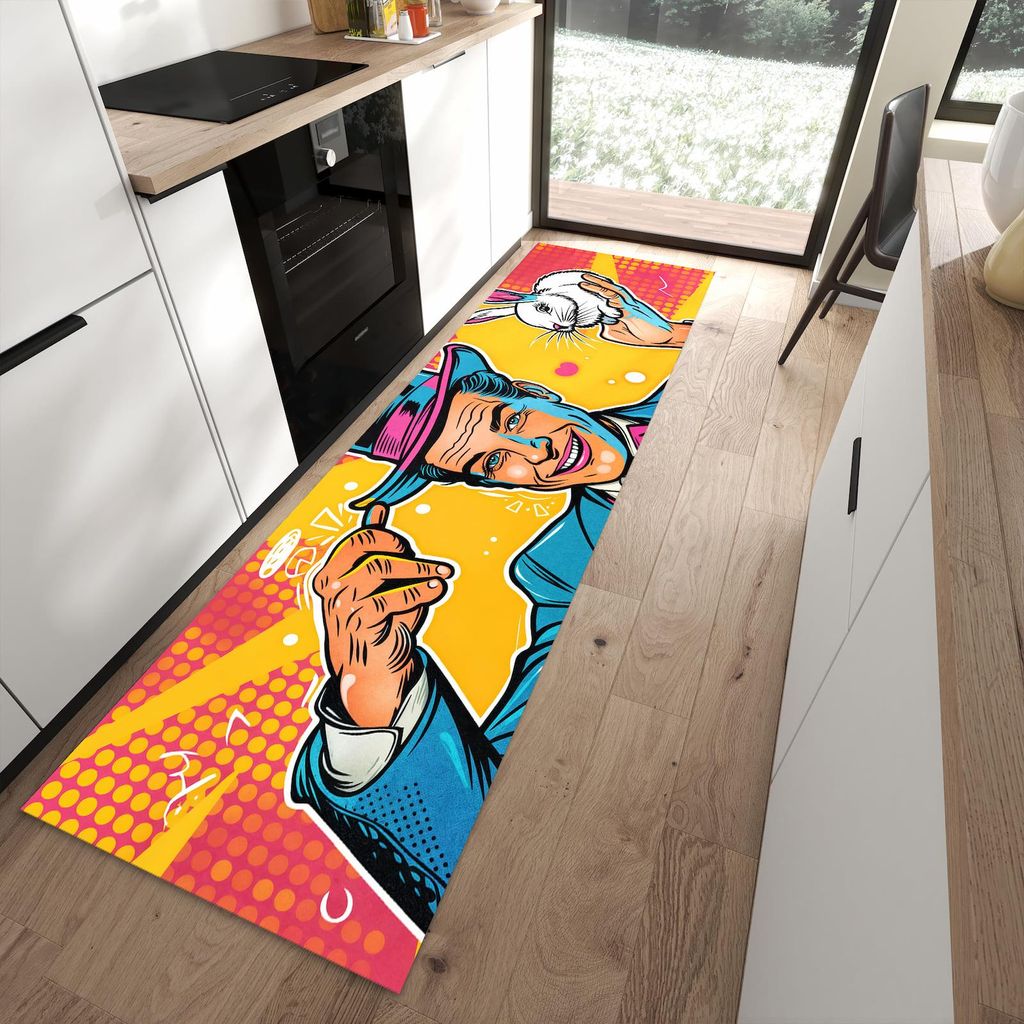 Küchenteppich 80x280cm rutschfest & abwischbar PVC Läufer - Zauberer Mit Hase