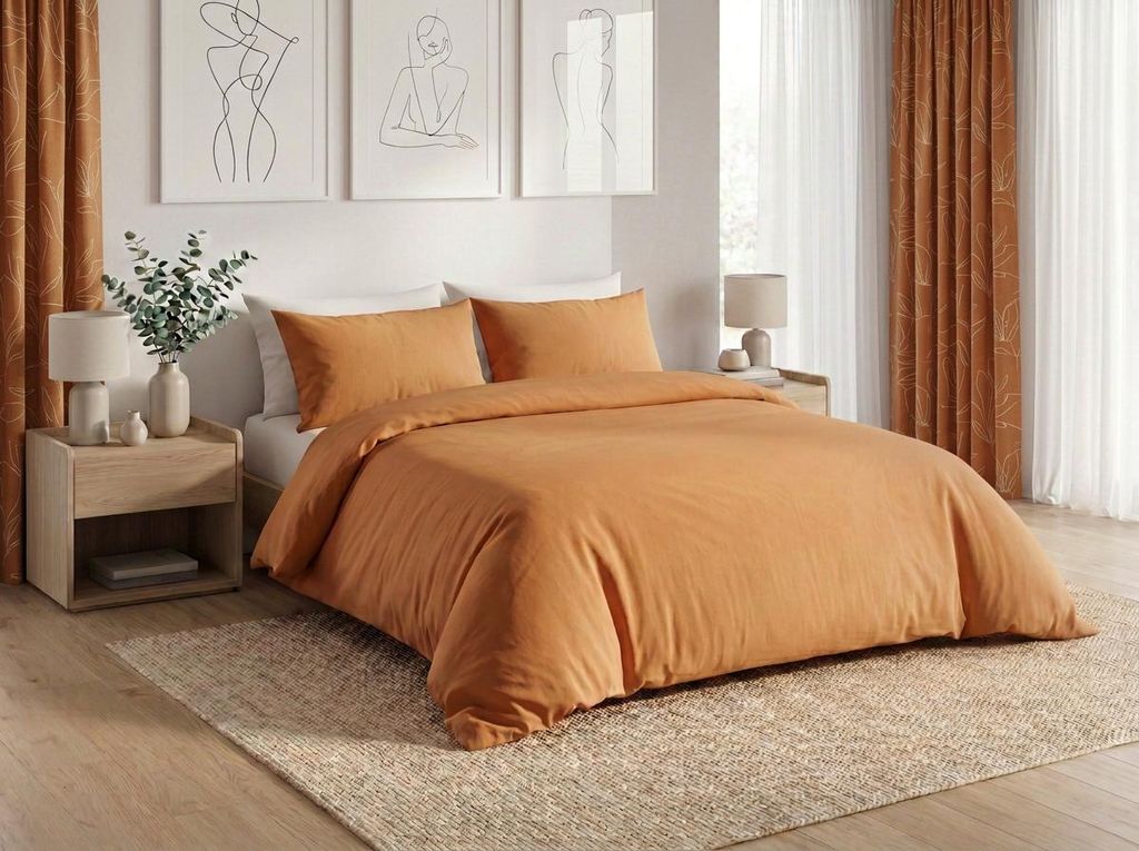Baumwollbettwäsche CALMORA Terrakotta 2-teilig 70x90 + Produktbild  KI-generiertes Bild