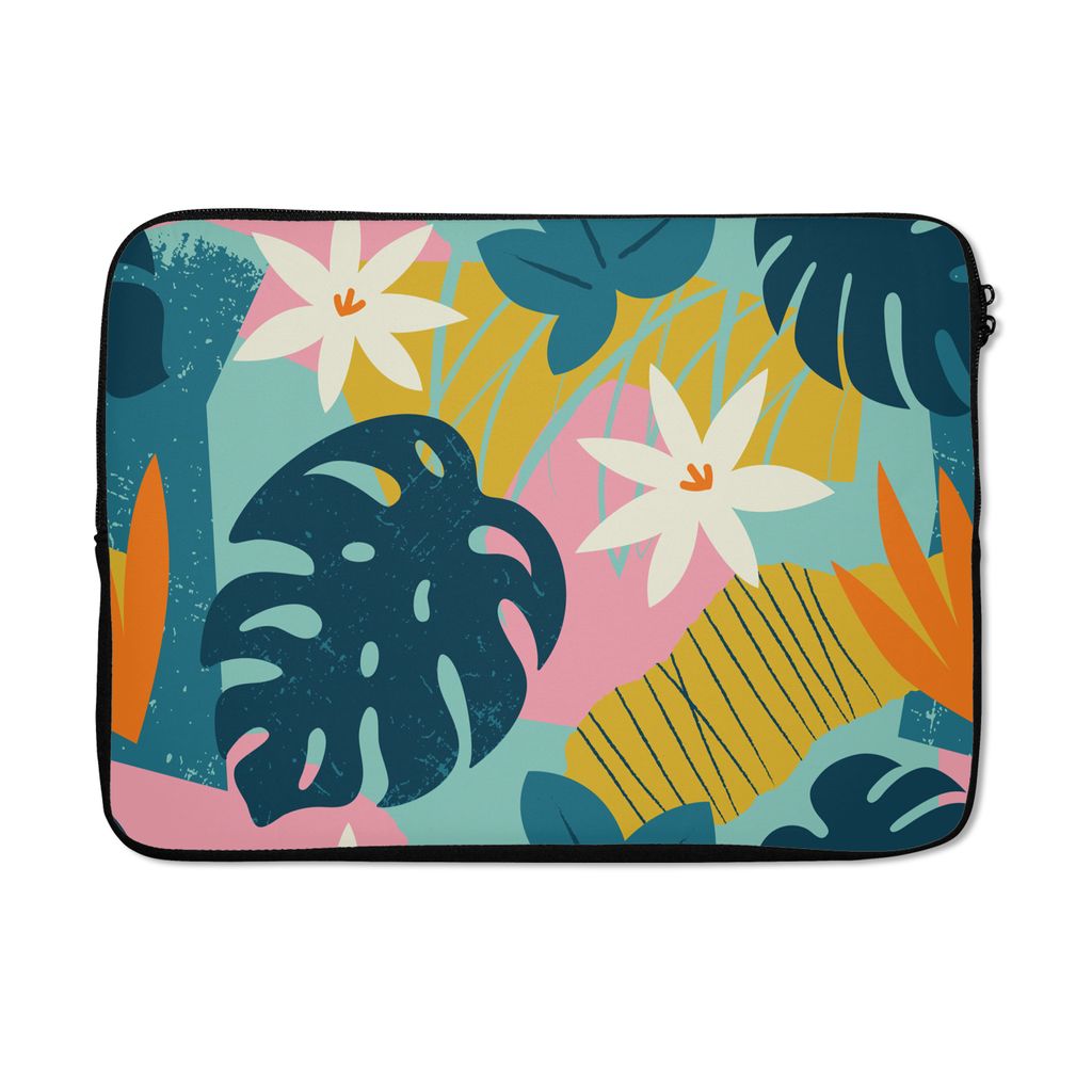 MuchoWow Laptop Hülle 13 Zoll Muster - Farben - Tropisch - Rosa - Mädchen - Kinder - Kinder Laptoptasche - Laptophülle - Sleeve - Rundumschutz