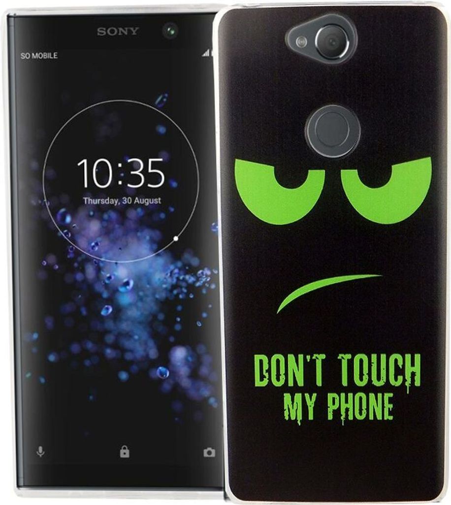 Sony Xperia XA2 Plus Handy Hülle Schutz-Case Cover Bumper Dont Touch My Phone Grün