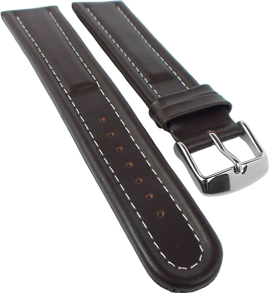 Uhrenarmband XL | Sattelleder | braun mit heller Kontrastnaht | 34088, Stegbreite:20mm, Schließe:Silbern