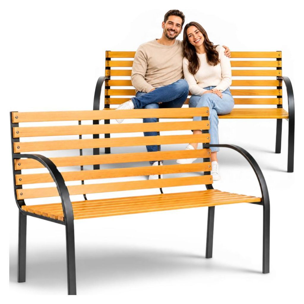 ROYSSON BREMEN Gartenbank | Moderne Parkbank aus Lärchenholz & Metall | 2-Sitzer Gartenbank | Braun-Schwarz