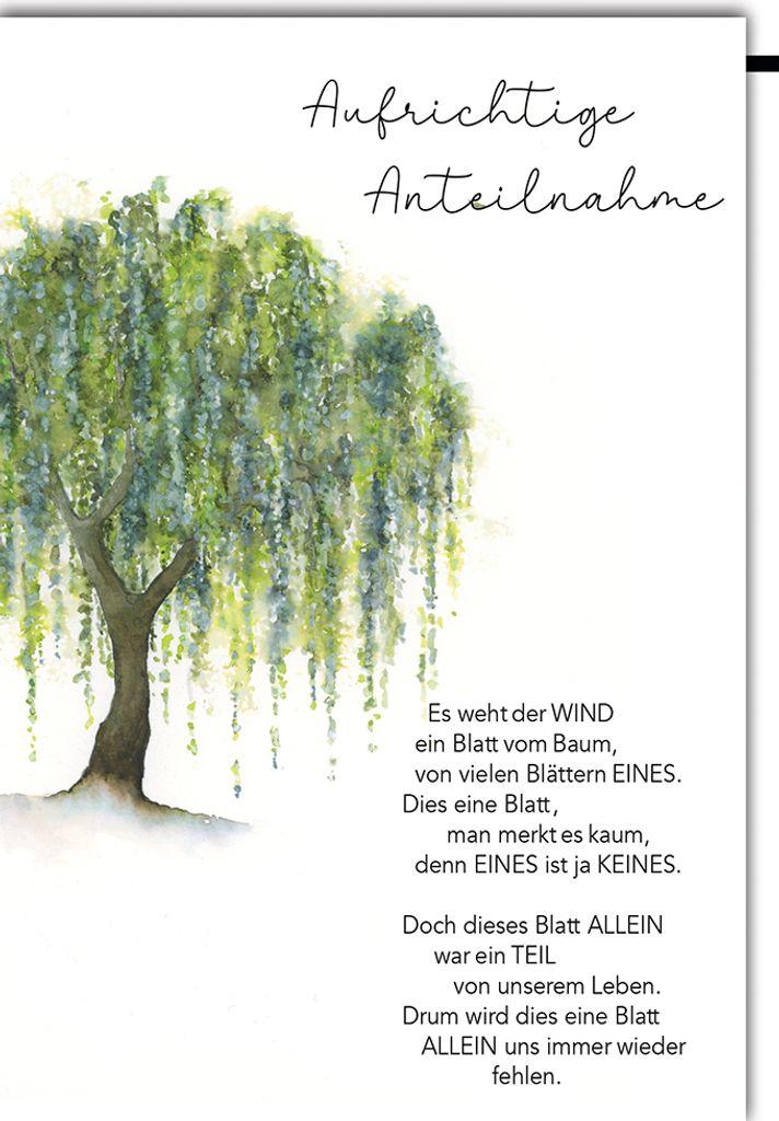 Trauer – Beileid – Kondolenzkarte mit Umschlag - Aufrichtige