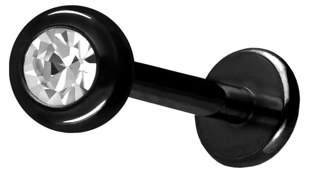 Ohrpiercing, Nasenpiercing Titan Labret mit Innengewinde KRISTALL Schwarz Stablänge: 10mm + Stabstärke: 1,2mm + Kugelgröße: 3mm