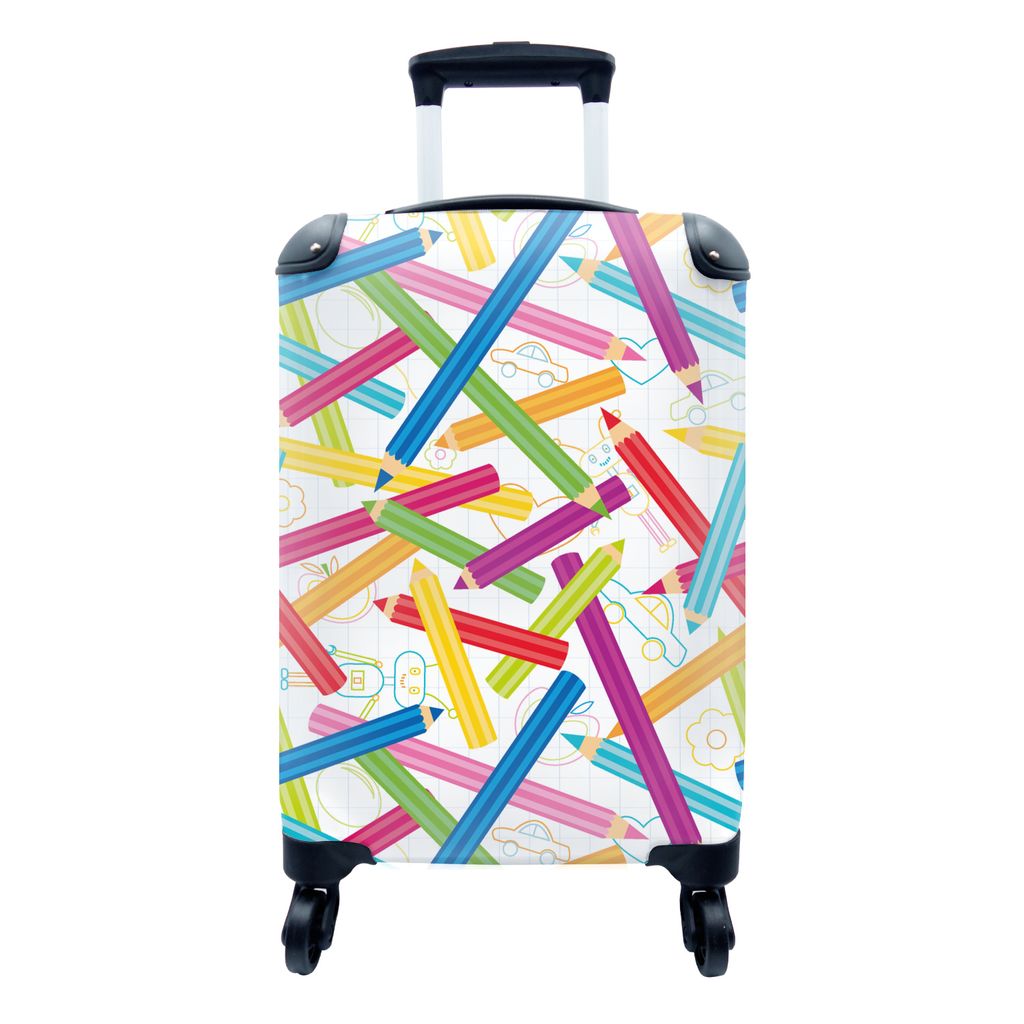 MuchoWow Koffer Handgepäck Trolley Rollkoffer Kleine Reisekoffer mit 4 Rollen - Bleistift - Muster - Regenbogen - Cabin Size < 55x40x23 cm & 55x...