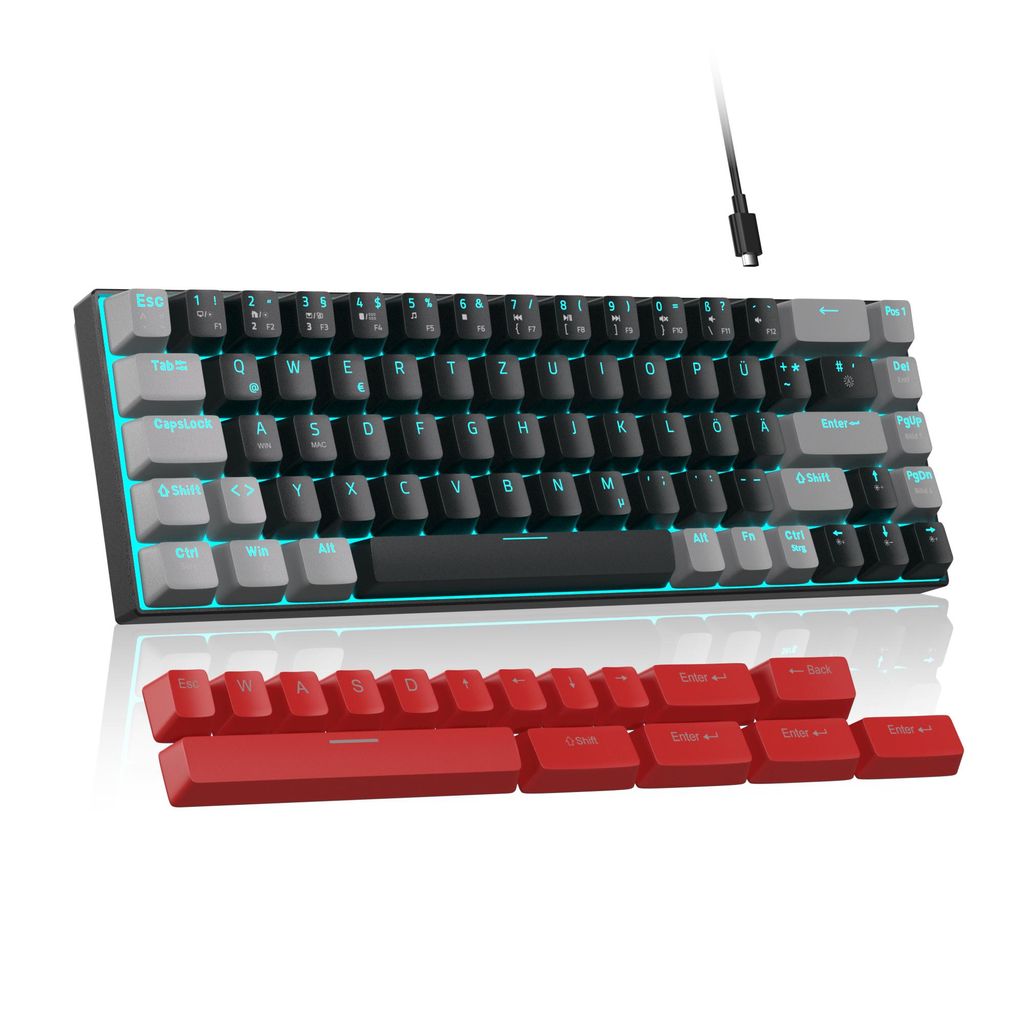 65% Mechanische Tastatur DE Layout, 69 Tasten, Rote Produktbild 