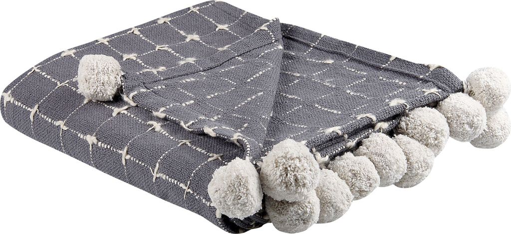 BELIANI Kuscheldecke Grau und Cremeweiß Baumwolle 125 x 150 cm Kariert Modern mit Bommeln Handgewebt Schlafzimmer Wohnzimmer Überwurf Wohndecke