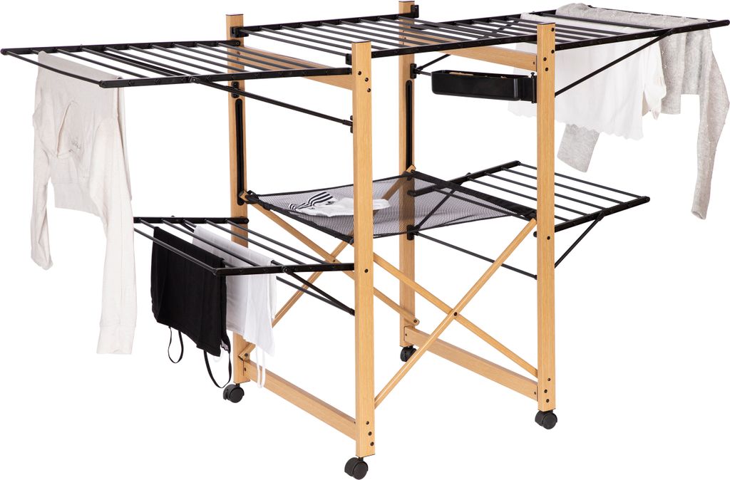 ONVAYA Wäscheständer ǀ ausziehbar für Außen- und Innenbereich ǀ inkl. Klammerbox und Netz ǀ platzsparend ǀ Wäscheturm ǀ Wäscheständer...