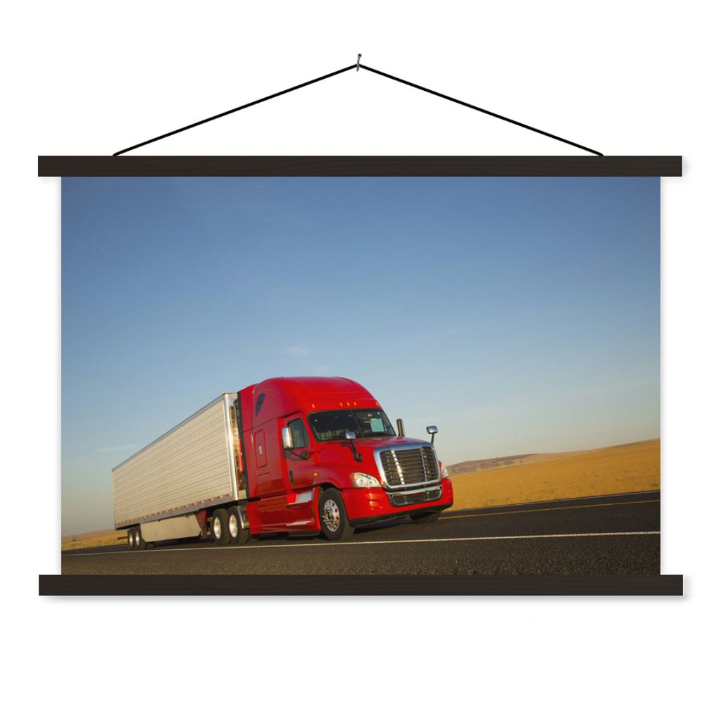MuchoWow Textilposter Rot gefärbter Lastkraftwagen 60x40 cm mit schwarzem Rahmen - Hölzernes
