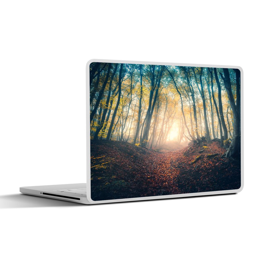 MuchoWow Laptop Aufkleber Sticker Cover Wald - Nebel - Sonne - Herbst 30x21 cm - Sticker für Laptop - Selbstklebend