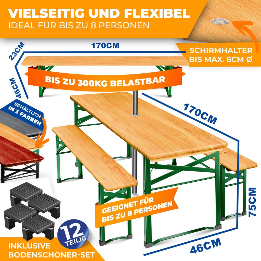 KESSER® Bierzeltgarnitur 3-teilig mit 2x Bierbänke & 1x