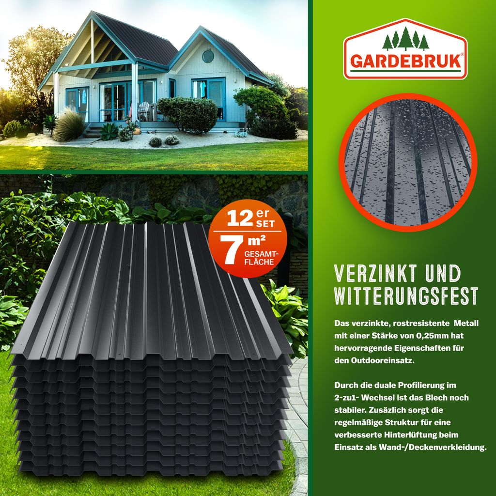 DEUBA® 12x Trapezblech 129x46cm = 7m² verzinkt Profilblech Produktbild 