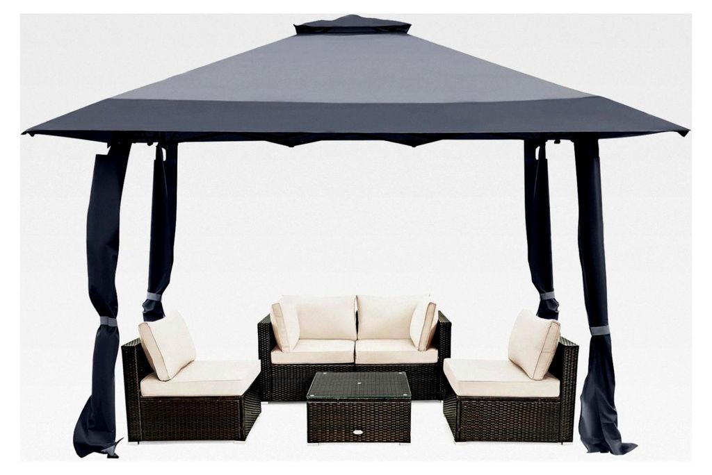 Pavillon 4x4 m, Pop-up Faltpavillon mit Doppeldach, wasserdicht, stabil, UV-Schutz 50+, Gartenpavillon mit Tragetasche auf Rollen, Gartenzelt für ...