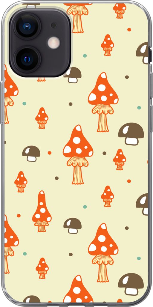 MuchoWow Handyhülle Schutzhülle Hülle für Telefoonhoesje iPhone 12 Muster - Pilz - Orange Silikon Softcase Handy Hülle - Schutzhülle