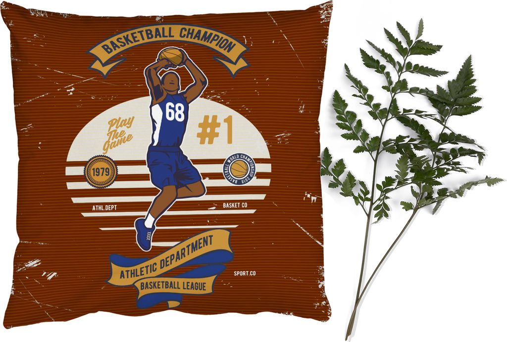 MuchoWow Zierkissen Sofakissen Wohnzimmer Dekokissen 45x45 cm Mancave - Basketball - Vintage - Rot - Schlafpolster - Polster für das Sofa