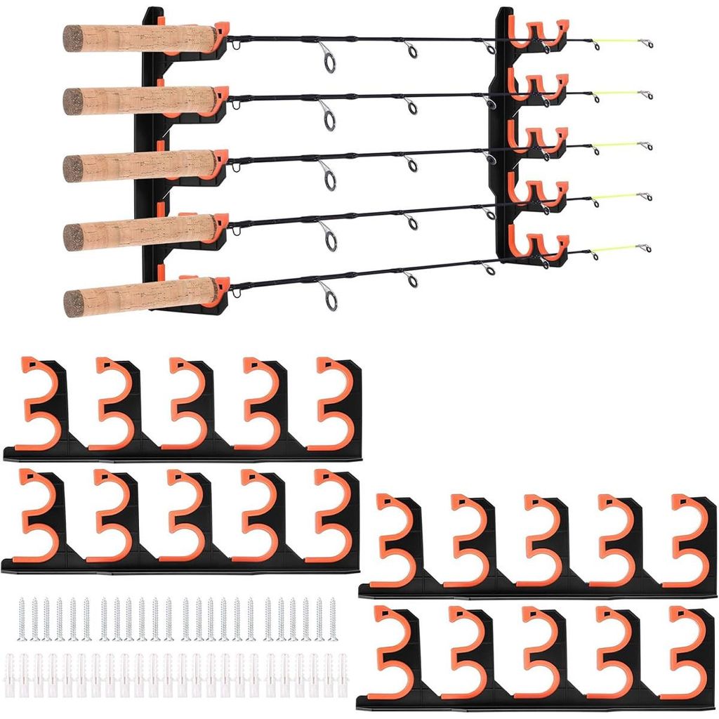 2 Stück Angelrutenhalter Wand mit Silikon-Schutzpolster,Angelruten Wandhalterung für Garage,Fishing Rod Rack,Angelständer Angelhalter für 20 An...
