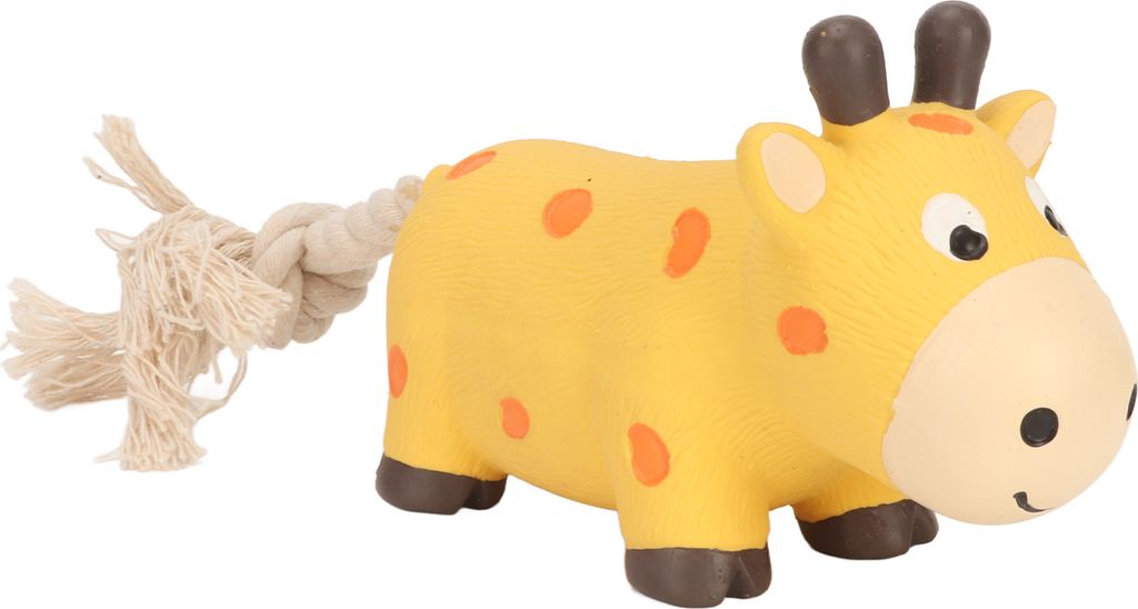 Quietschendes Latex Hundespielzeug, bissfest & interaktiv – mit Baumwollseil – gegen Langeweile & Zerrspiele