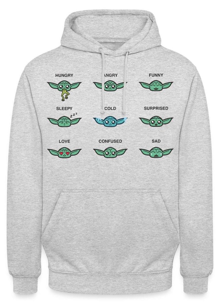 Star Wars: Mandalorian Grogu Emotionen Uni Hoodie, M, Hellgrau meliert