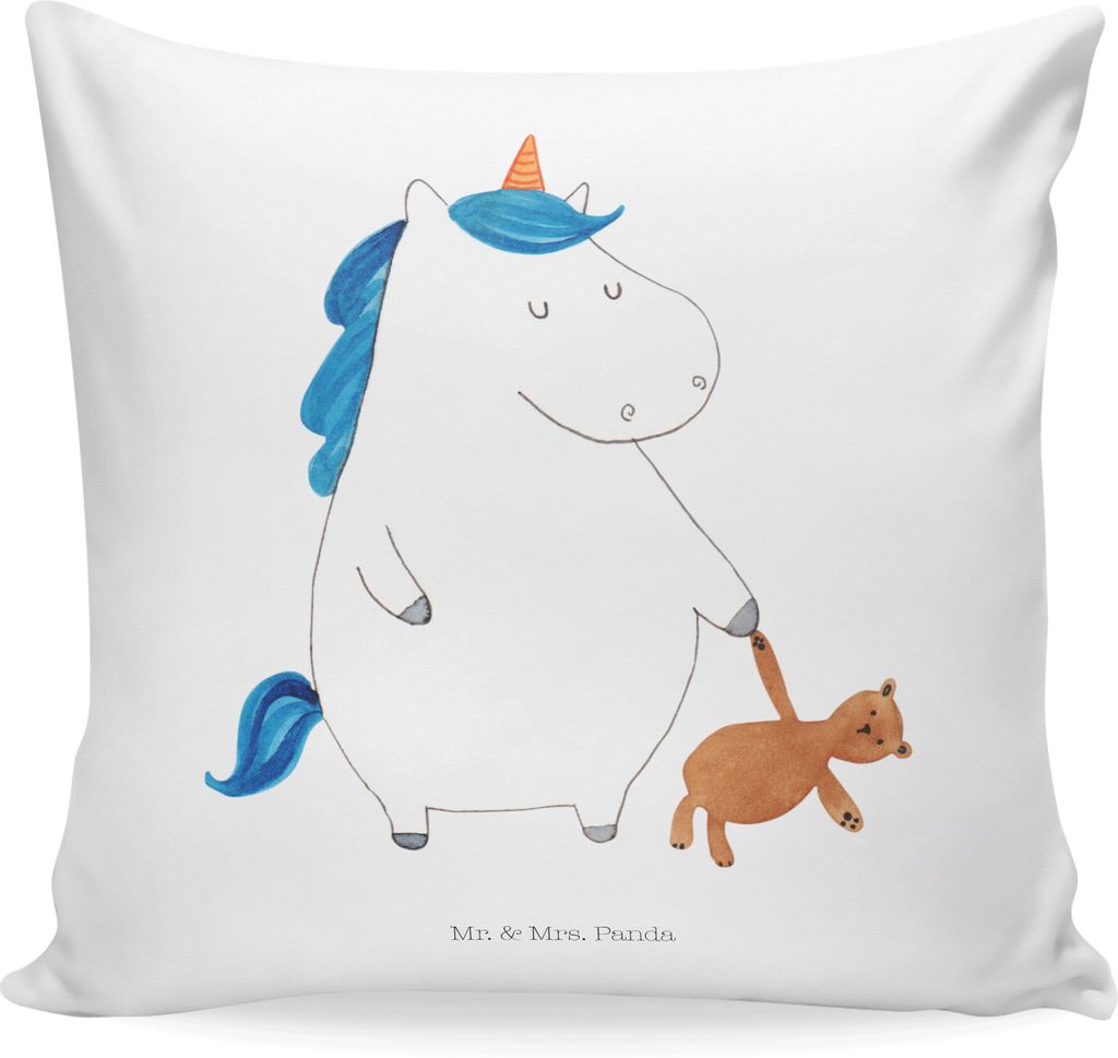 Mr. & Mrs. Panda Kuschel Kissen Einhorn Teddy - Weiß - Geschenk, Bett, Single, Gute Nacht, Deko, Einhörner, Unicorn, Polsterkissen, kuschelkissen...