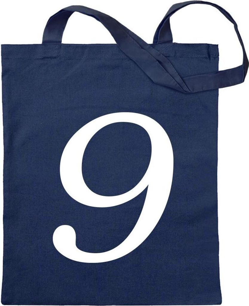 Kiwistar - Baumwolltasche - dunkelblau - Zahl 9 - Zahlen Nummern - Turnbeutel Fun Rucksack Sport Beutel Gymsack Ziehgurt