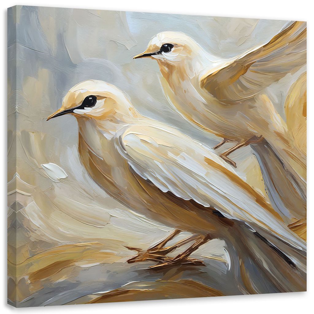 Leinwandbild Vögel wie ein Gemälde 50x50 Feeby Beige bild für die wand bereit zum aufhängen