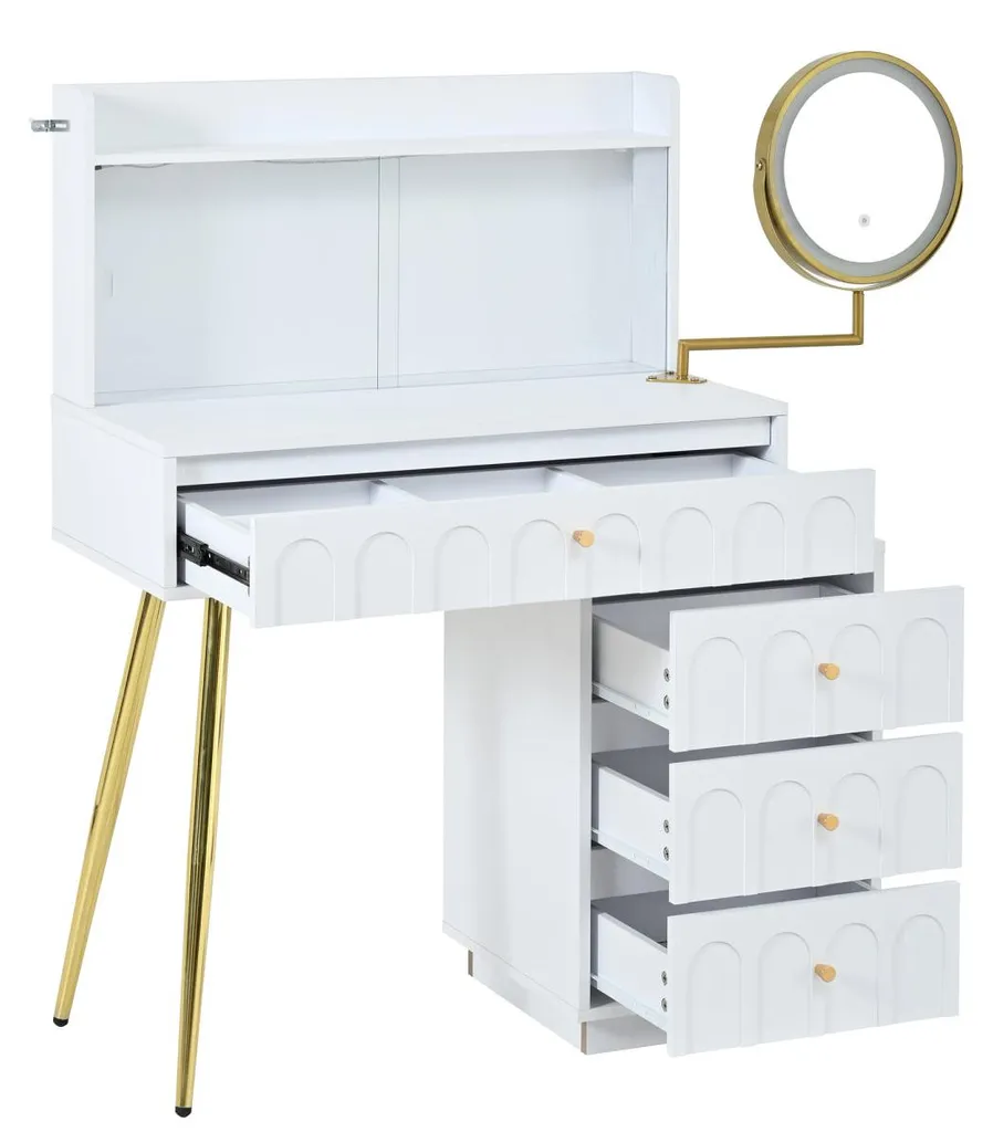 Coiffeuse blanche miroir lumineux pour optimiser le rangement - 10