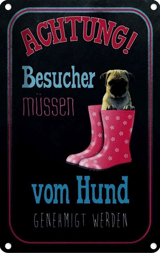 vianmo Blechschild 18x12 cm Achtung muss vom Hund genehmigt Spruch Zitat