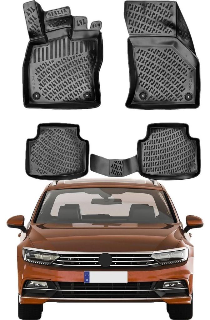 Rizline kompatibel mit VW Passat B8 Type 3G 2014–2023 Autofußmatten Auto Allwetter 3D Gummimatten