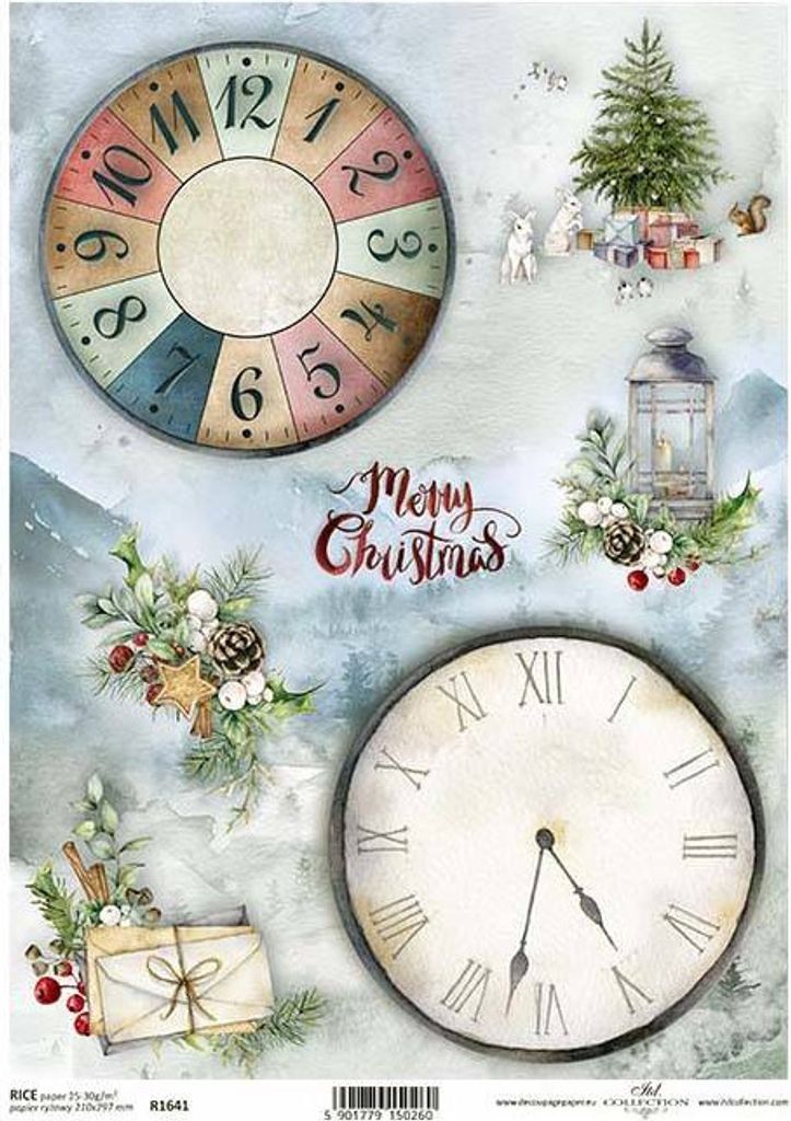 ITD Reispapier Decoupage Bastelpapier Softpapier Serviettentechnik, Uhren R1641