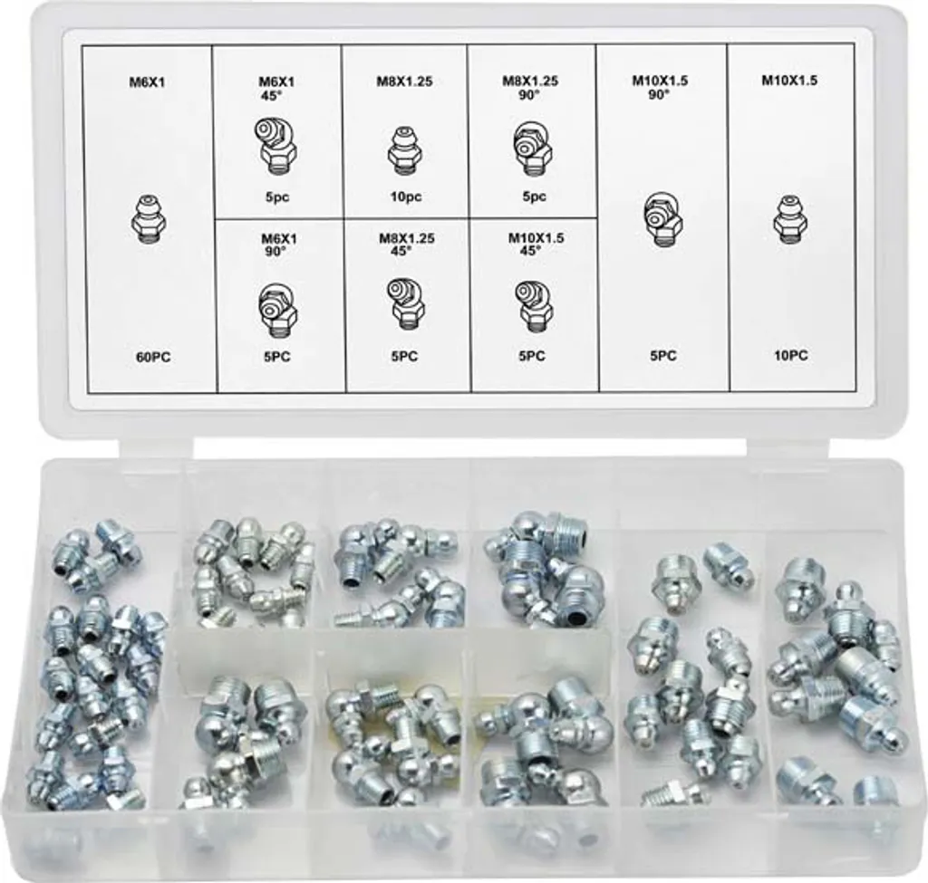 Graisseurs Hydrauliques en Acier Zingué M6 M8 M10 - Coffret de 110 Pièces