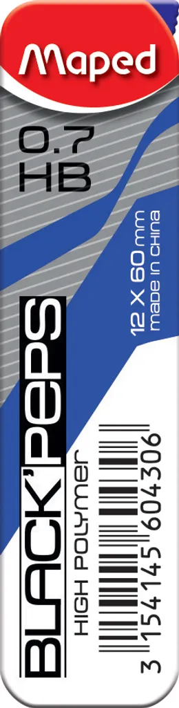 Mines 0,7 mm Maped Black'Peps anti-casse pour porte-mine, boîte de 12 HB