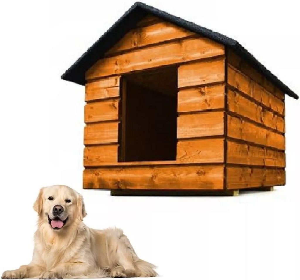 QLS Hundehütte Größe L mit Vorhang Isoliert Winterfest Pinie Outdoor 11006